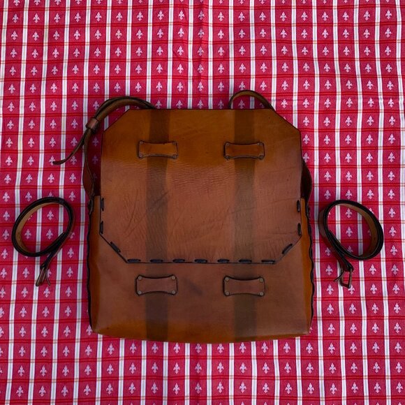 Vintage French leather briefcase messenger attache book bag - Picture 9 of 16